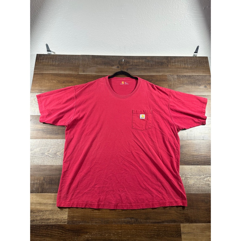 Carhartt Mens 2XL Red Short Sleeve Pocket T-Shirt Heavyweight Cotton Workwear